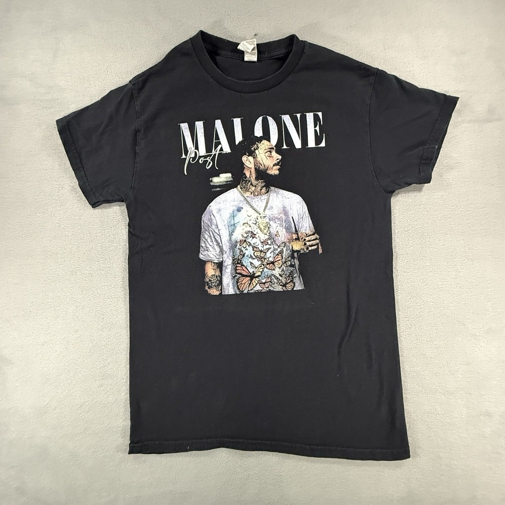 Post Malone Graphic T-Shirt Black Size Small Butterflies Music